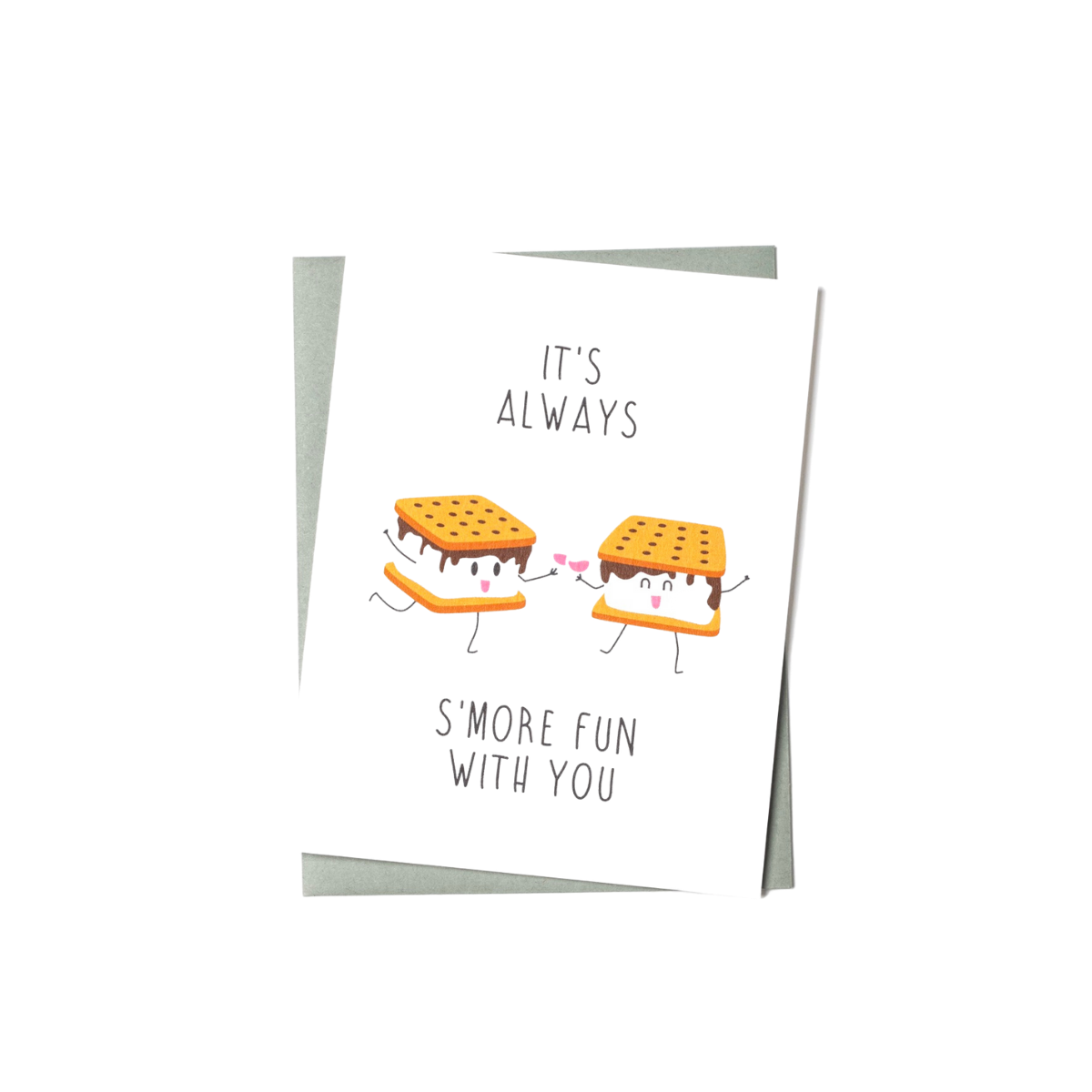 friendship appreciation card with illustration of two s'mores toasting each other with glasses of wine and having fun.