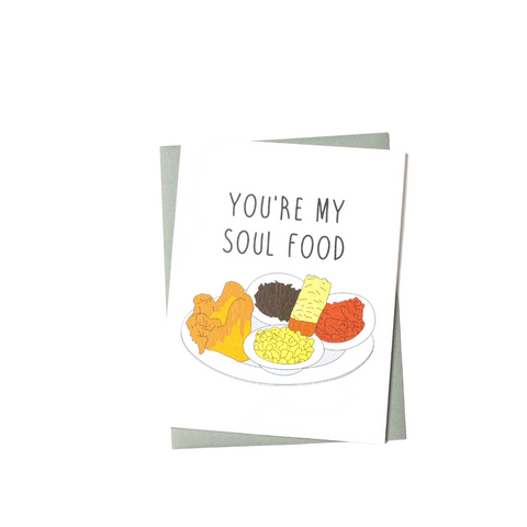 love card with illustration of different types of American soul food.